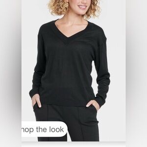 Fine Gauge Lightweight Black Vneck Sweater